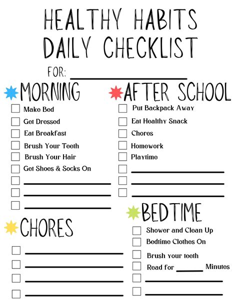 healthy habits checklist